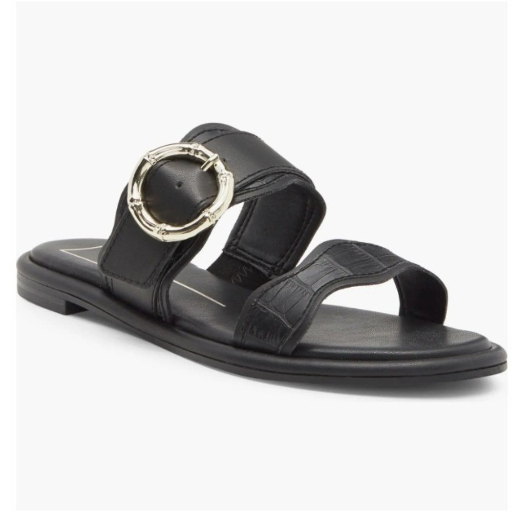 Dolce Vita size 6 Black Sandals Scalloped NEW Slides Shoes APEROL $119